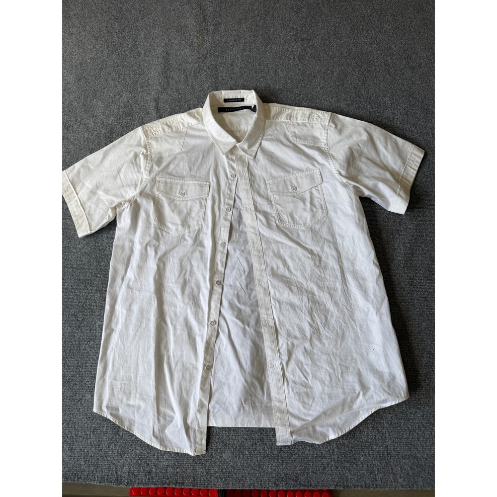 Sean John‎ Mens XXL White Short Sleeve Button Down Tailored Fit Cotton Shirt